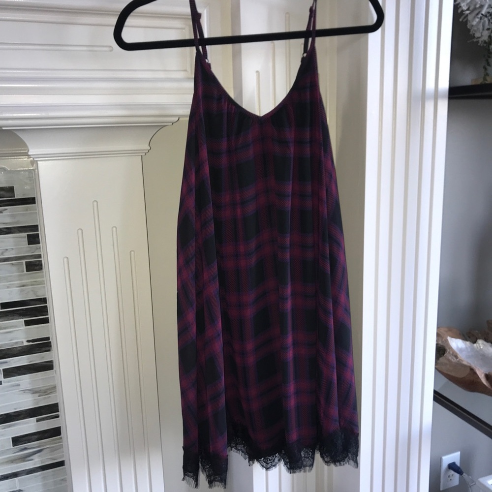 Express XS Plaid Sundress With Lace Accents